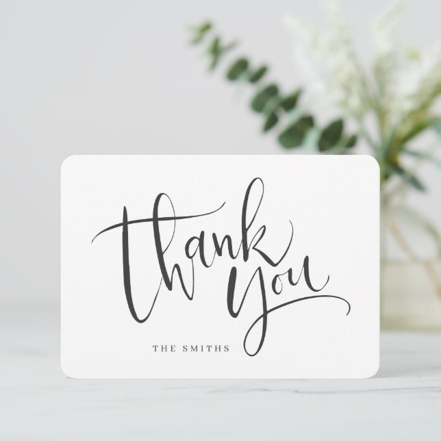 Black and white Simple Modern Calligraphy Thank You Card (Standing Front)