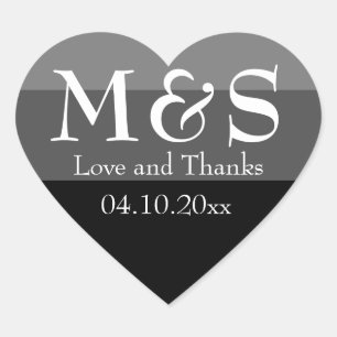 Black and White Simple Modern Chic Script Wedding Heart Sticker