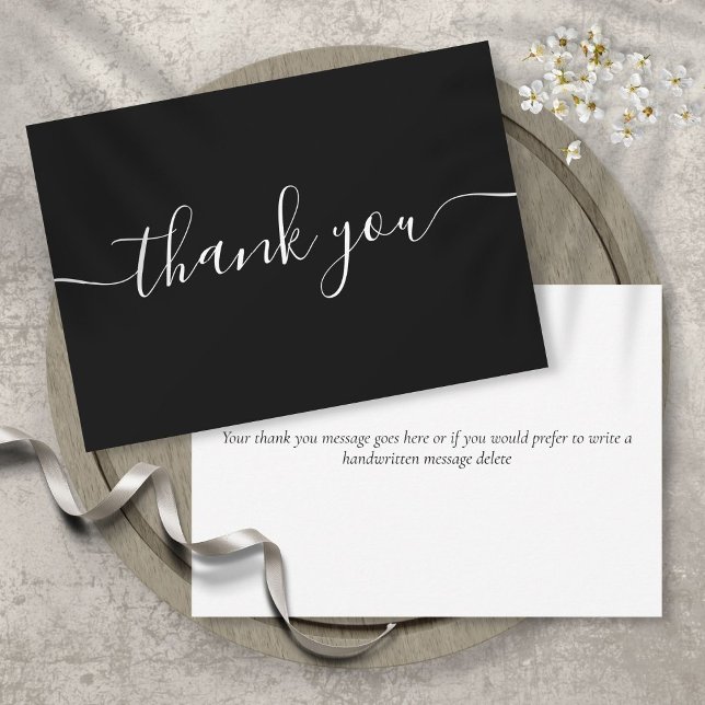 Black And White Simple Modern Elegant Script Thank You Card (Creator Uploaded)