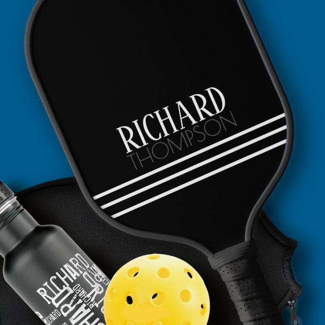 Black and White Simple Modern Personalised Name Pickleball Paddle (Creator Uploaded)