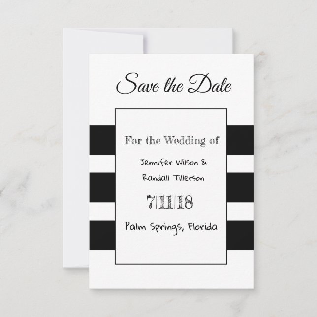 Black and White Simple Modern Save the Date Cards (Front)