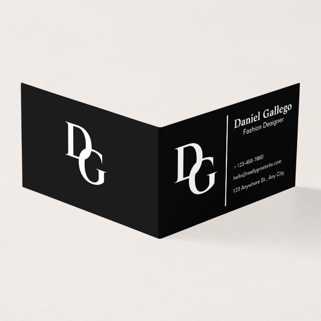 Black And White Simple Monogram Personal Folded  (Outside)