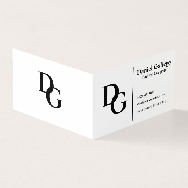 Black And White Simple Monogram Personal Folded  (Outside)