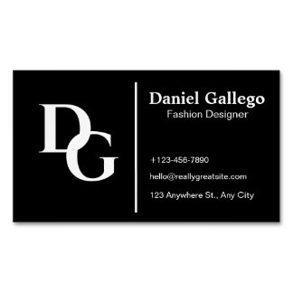 Black And White Simple Monogram Personal Magnetic Business Card