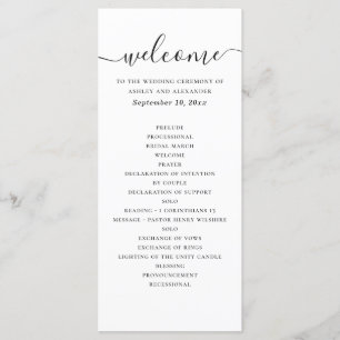 Black and white simple script calligraphy wedding programme