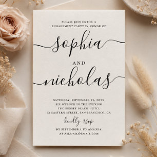 Black and white simple script engagement party invitation