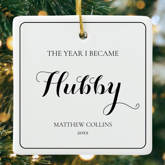 Black and White SImple Script Husband Christmas Ceramic Ornament (Black and White SImple Script Husband Christmas Ceramic Ornament)