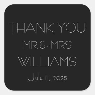 Black and White Simple Script Minimalist Wedding Square Sticker