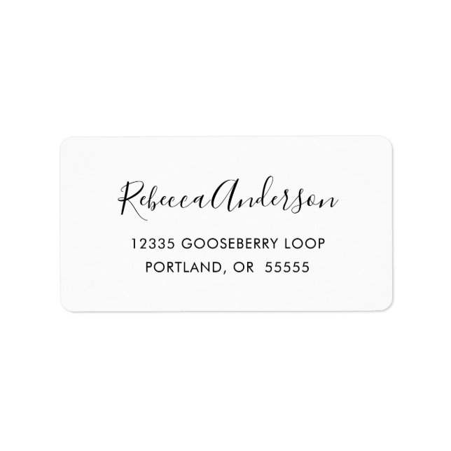Black and White Simple Script Return Address Label (Front)