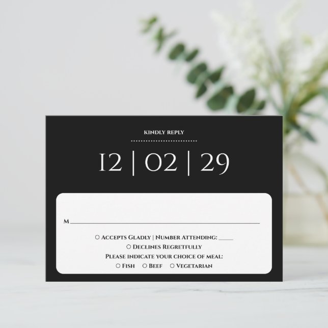 Black And White Simple Special Date Wedding RSVP Card (Standing Front)