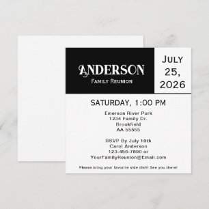 Black and White Simple Square Family Reunion Invitation