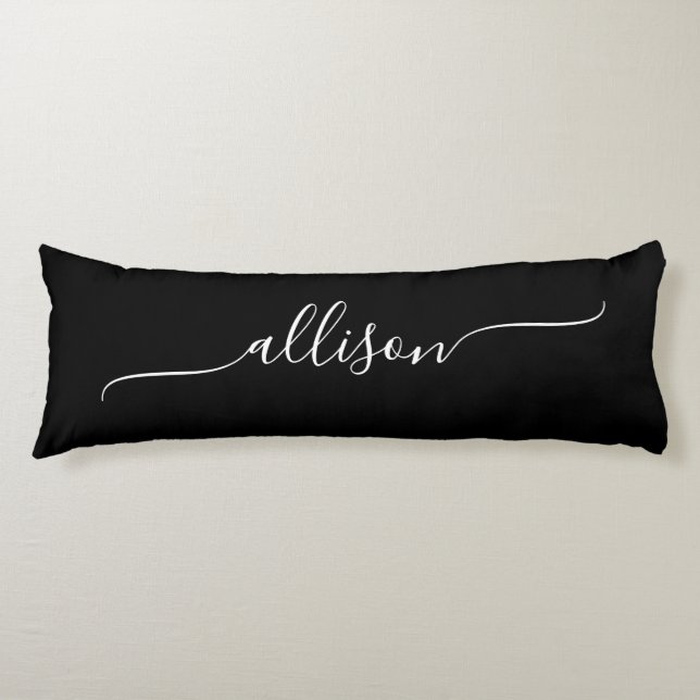Black and White Simple Swash Signature Name Body Cushion (Front)