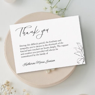 Black and White Simple Sympathy After Funeral Thank You Card
