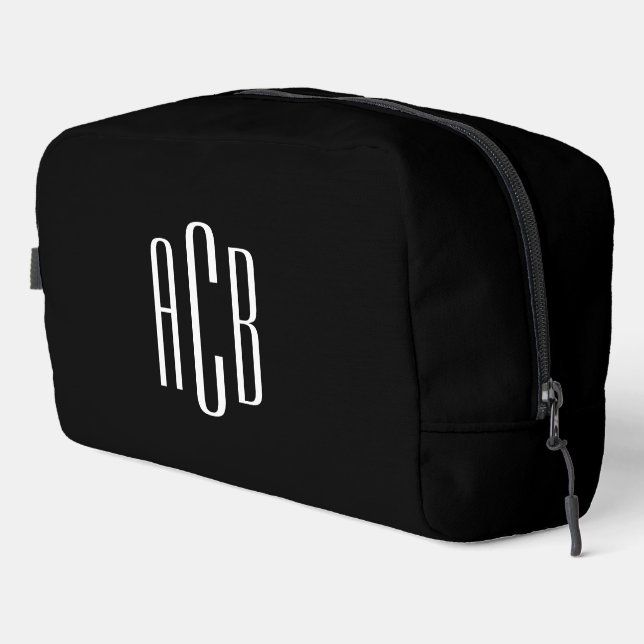 Black and White Simple Three Letter Monogram Dopp Kit (Right Corner)
