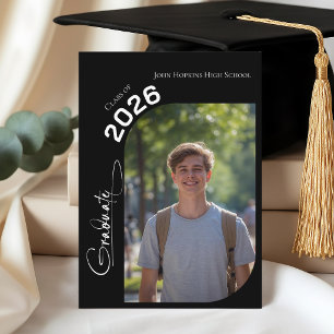Black and White Simple Two Photo Graduation Party Invitation