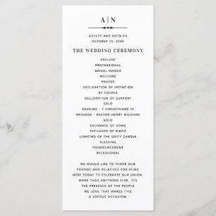 Black and white simple typography classic wedding programme