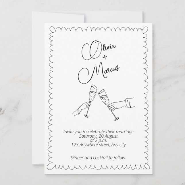 Black and white Simple wedding invitation  (Front)