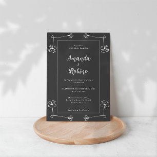 Black and White Simple WildFlowers Wedding Invitation