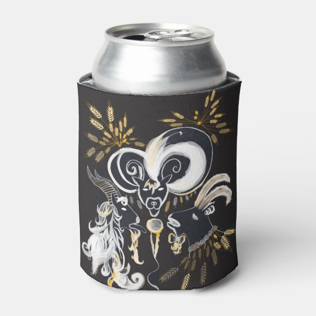 Black and white Singing Goats ink illustration Can Cooler (Can Front)