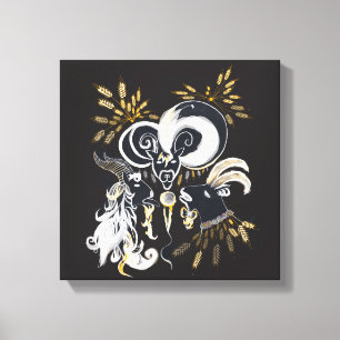 Black and white Singing Goats ink illustration Canvas Print