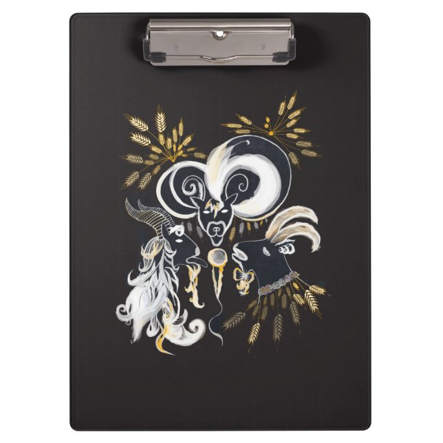 Black and white Singing Goats ink illustration Clipboard (Front)