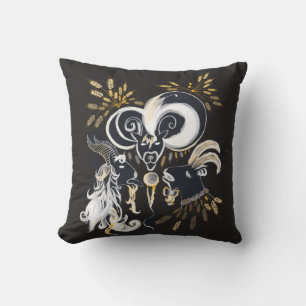 Black and white Singing Goats ink illustration Cushion