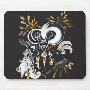 Black and white Singing Goats ink illustration Mouse Mat