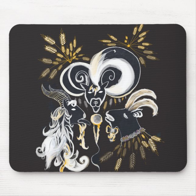 Black and white Singing Goats ink illustration Mouse Mat (Front)