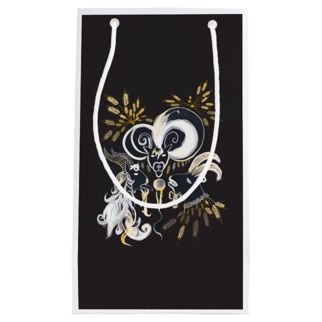 Black and white Singing Goats ink illustration Small Gift Bag (Front)