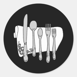 Black and White Siverware Design Classic Round Sticker