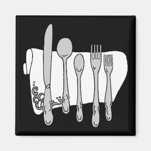 Black and White Siverware Design Magnet