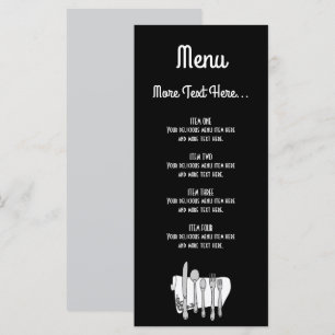 Black and White Siverware Editable Design 4" x 9" Menu