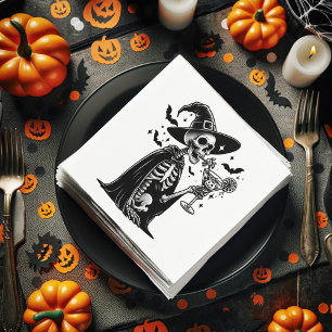 Black and White Skeleton Halloween Cocktail Party Napkin