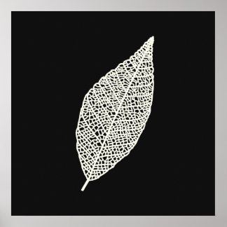 Black and White Skeleton Leaf line art Poster