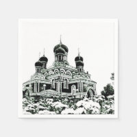 Black and White Sketch Church Paper Napkin