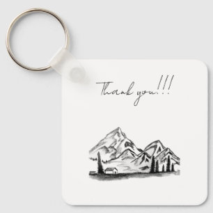 black and white sketch of Mountains Key Ring
