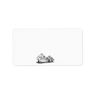 black and white sketch of Mountains Label