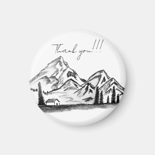 black and white sketch of Mountains Magnet