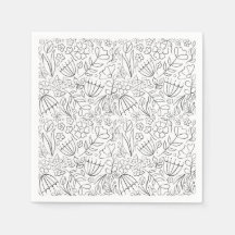 Black and white sketched flower doodles napkins