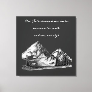 Black and White Sketches Mountain Scenes evergreen Canvas Print