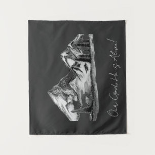 Black and White Sketches Mountain Scenes evergreen Tapestry