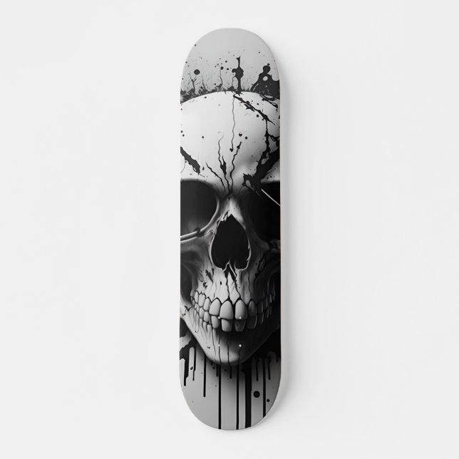  Black and White Skull  #3 - Numb-Skulls Design  Skateboard (Front)