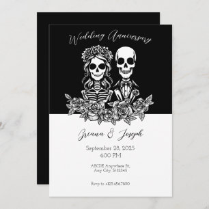Black and white Skull couple Wedding Anniversary Invitation