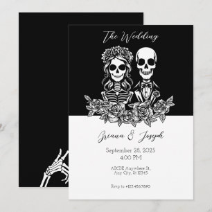 Black and white Skull couple Wedding  Invitation
