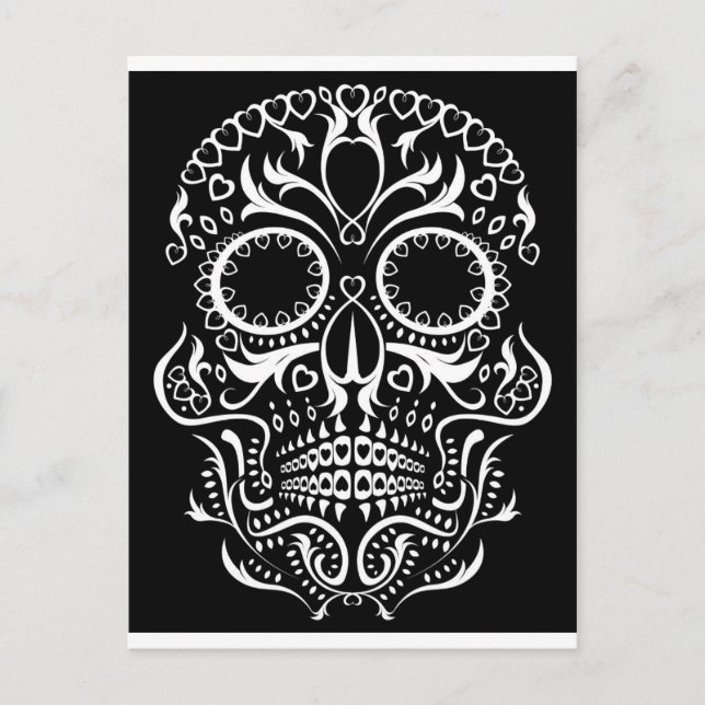 Black and White Skull /  Day of the Dead Postcard (Front)