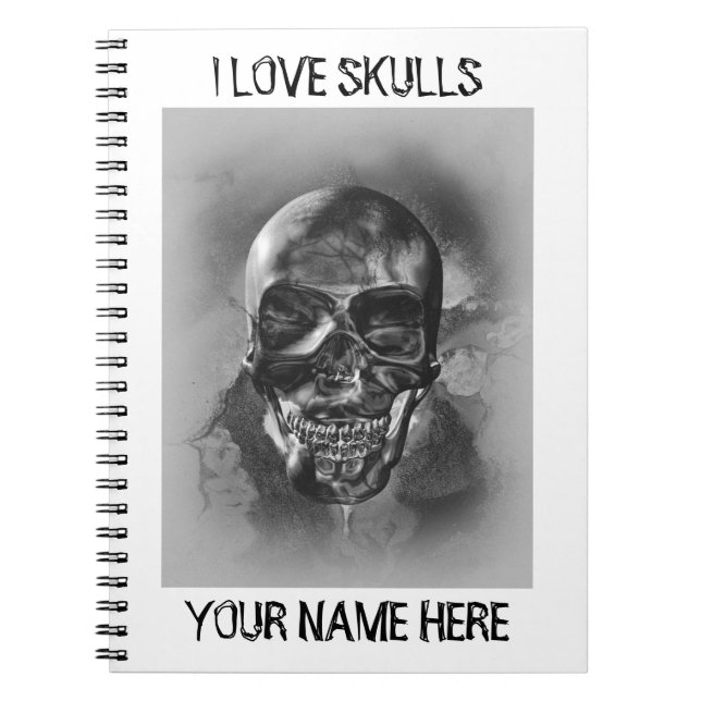Black and white skull design. Customisable Notebook (Front)