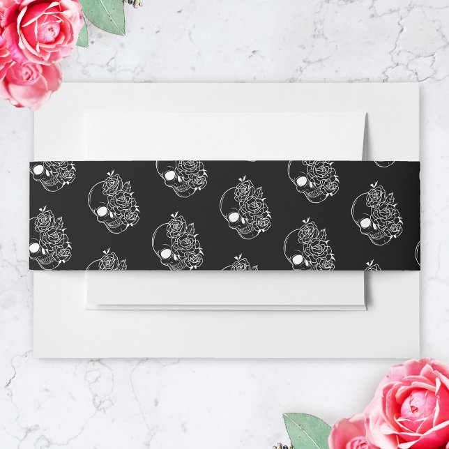 Black And White Skull Gothic Wedding Invitation Belly Band (Gothic wedding band)