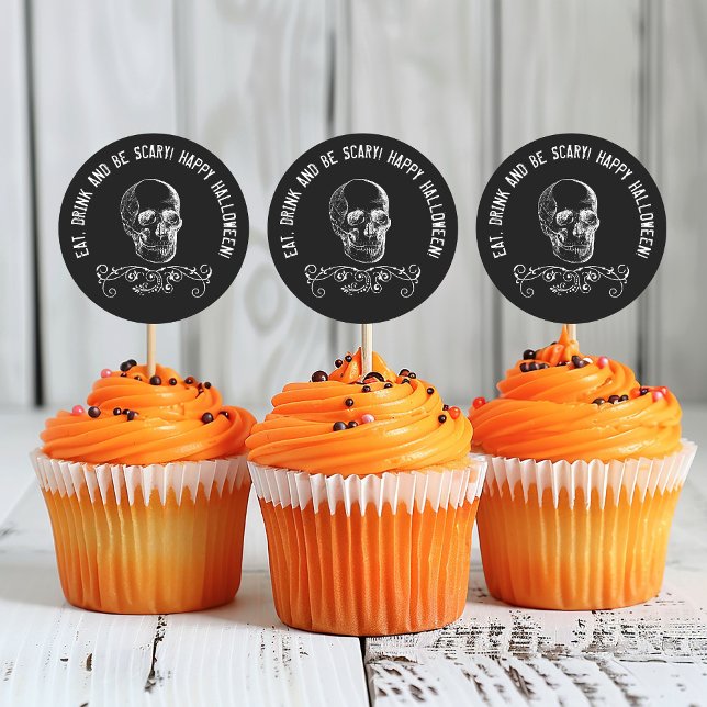 Black and White Skull Halloween Party Favour Classic Round Sticker (Creator Uploaded)