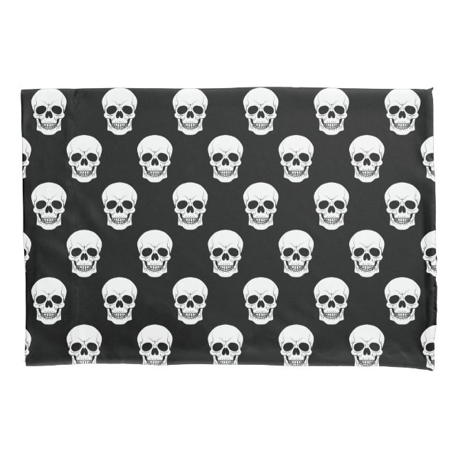 Black And White Skull Head Pattern Fun Halloween Pillowcase (Front)