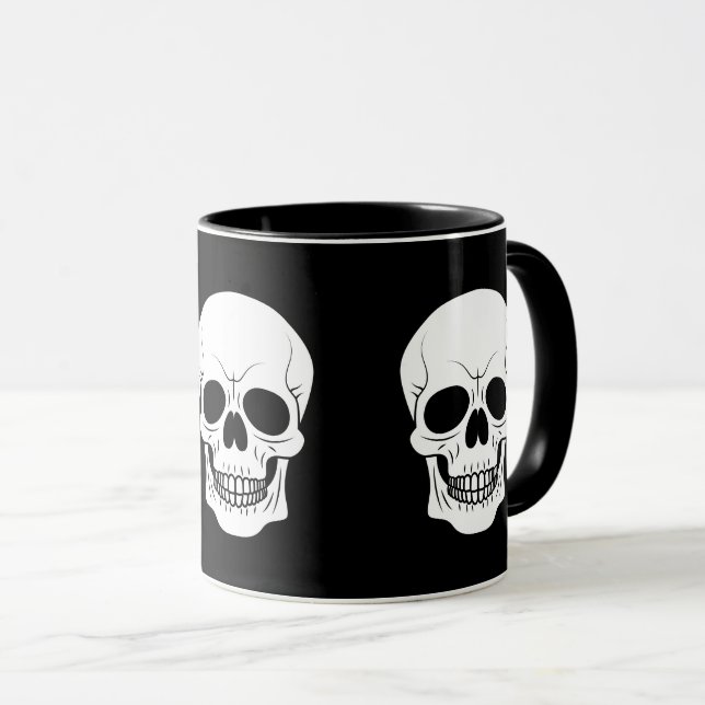Black And White Skull Head Silhouette Halloween Mug (Front Right)